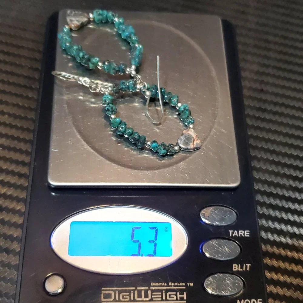 925 Sterling Silver Unique Handmade Two Types Of Stone Heart Earrings - Picture 5 of 5